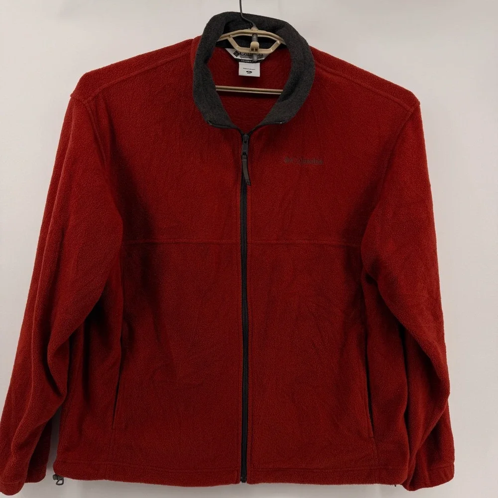 Columbia Jacket Men XL Fleece Jacket Full Zip Double Pocket Soft Rust and Gray